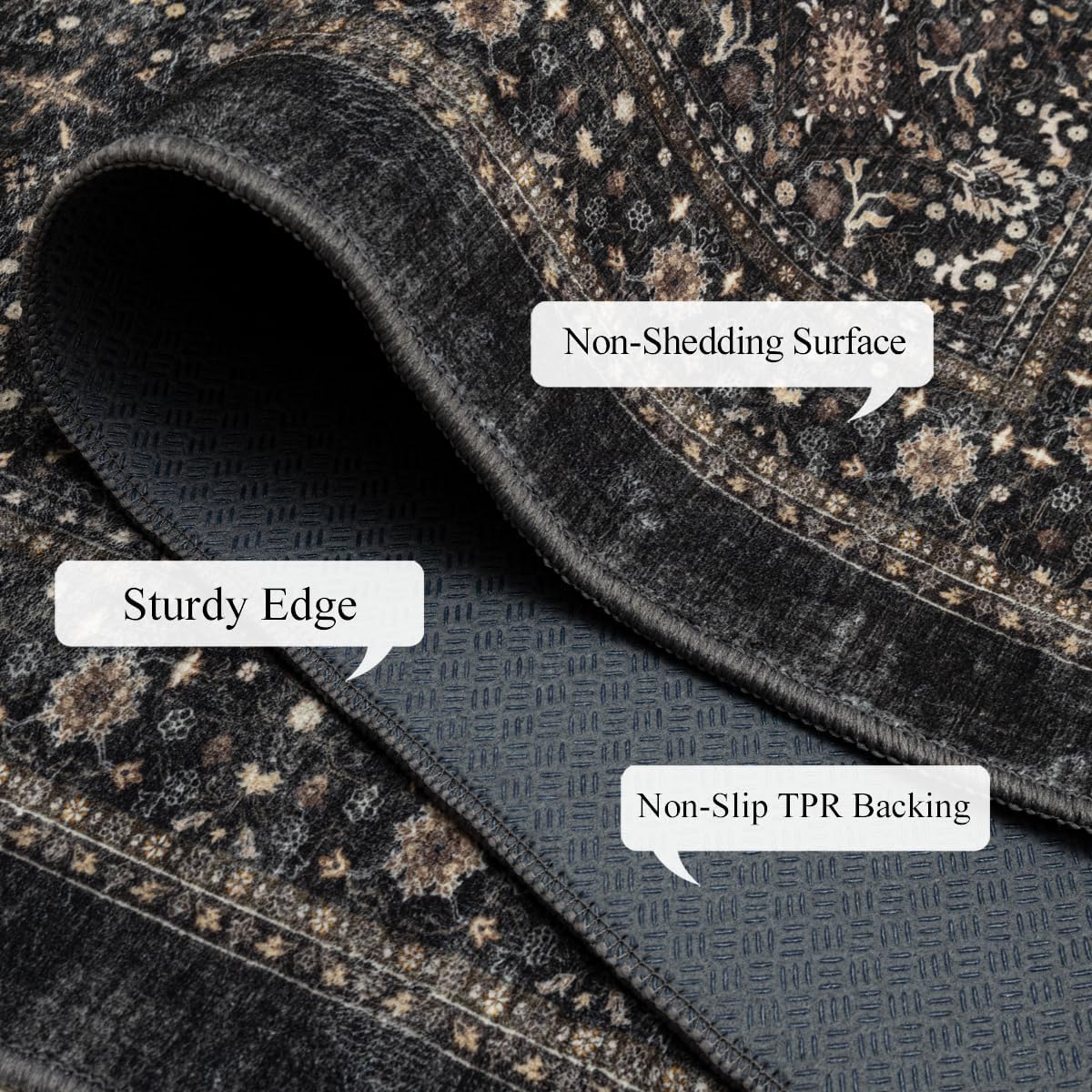 Ruaruarug Washable 10x14 Area Rug for Living Room, Bedroom, Ultra Soft Non Slip Stain & Fade Resistant, Pet & Kids Friendly, Suitable for High Traffic Areas Easy to Clean for Kitchen, Black Grey