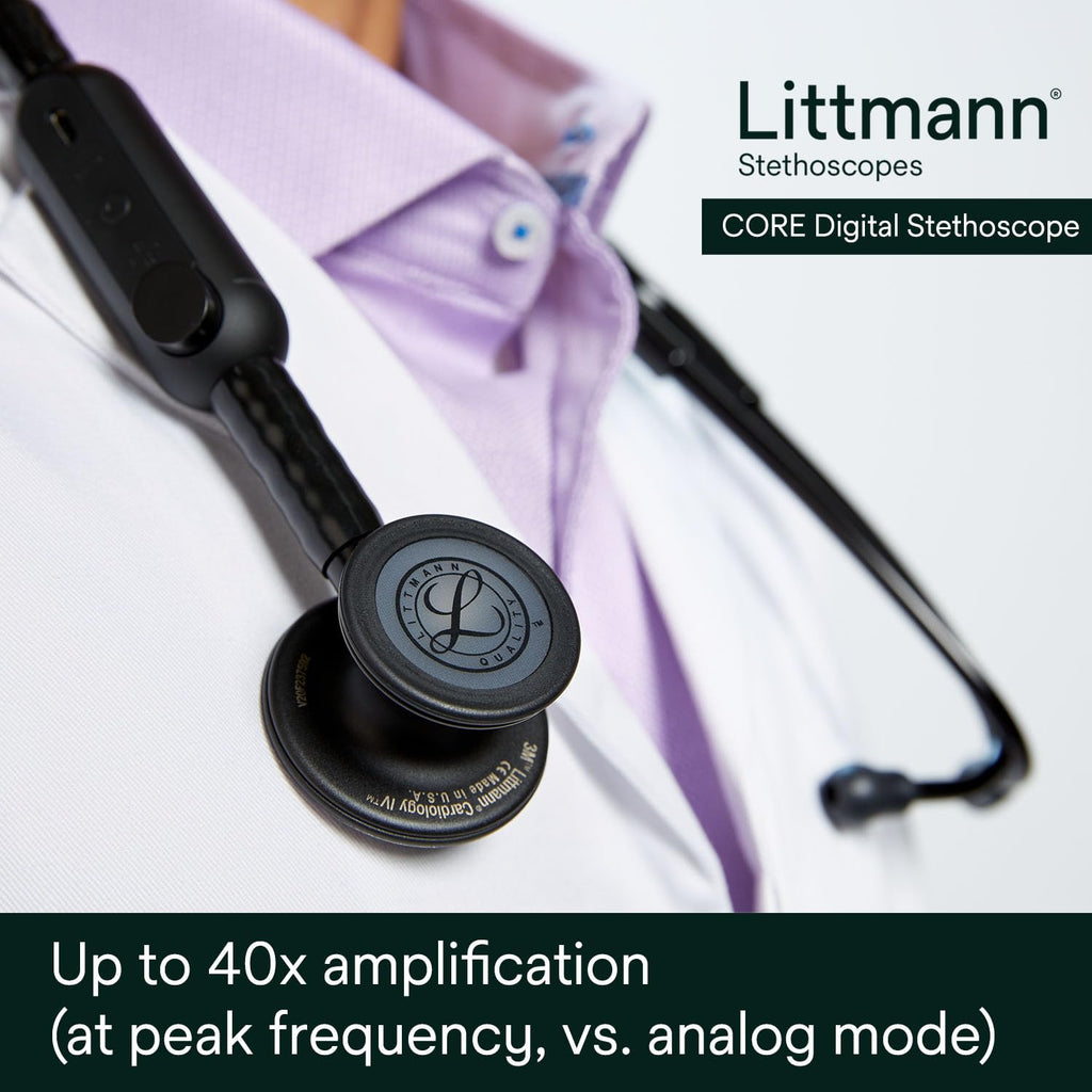 3M Littmann CORE Digital Stethoscope, Our Most Advanced Stethoscope Yet, Up To 40x Amplification, Active Noise Cancellation, In-App Sound Wave Visualization, Black-Finish Chestpiece, 8480