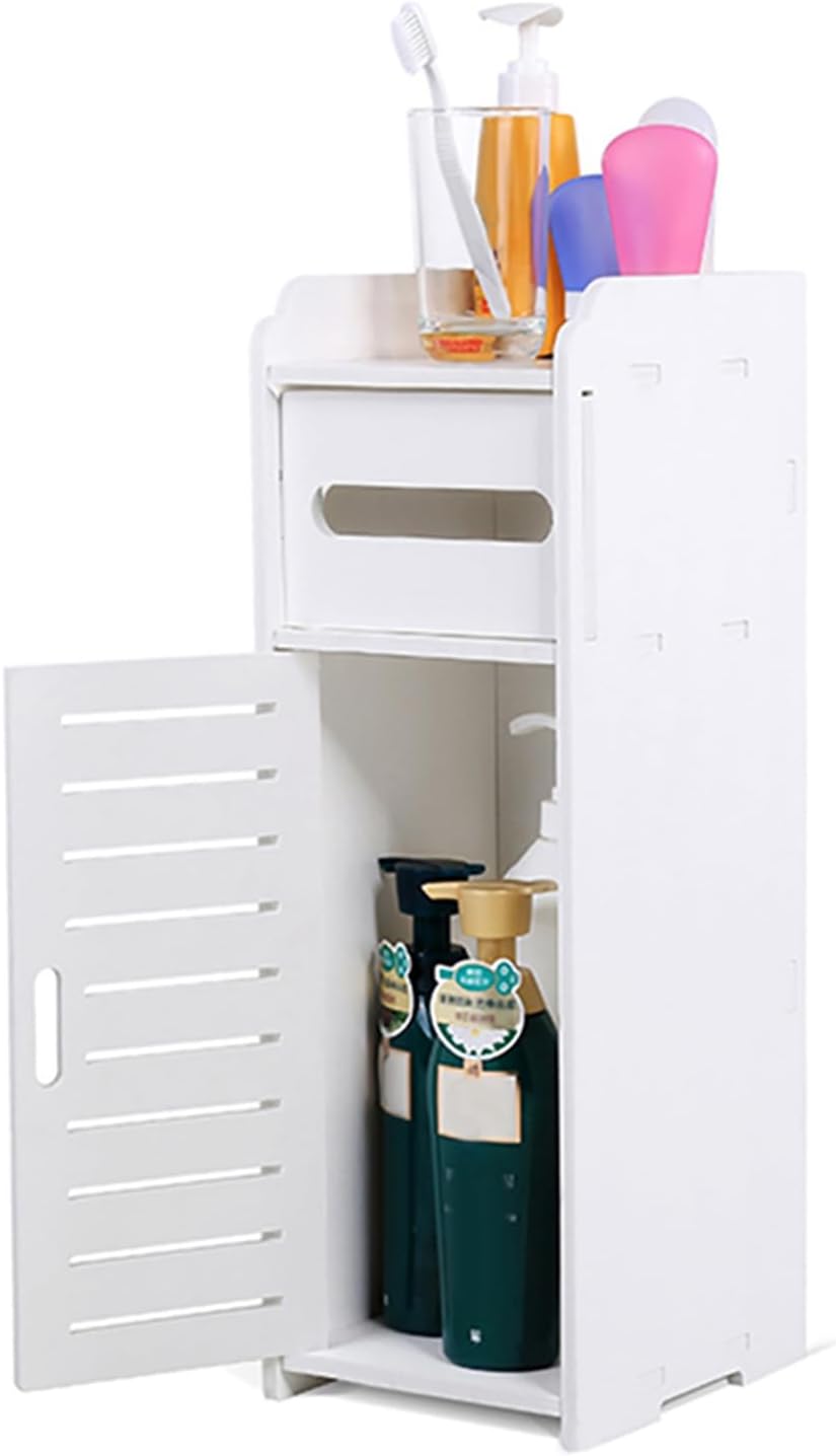 Tnfeeon Bathroom Floor Cabinet, 2Pcs PVC Side Storage Organizer Freestanding Entryway Storage Unit Console Table Space Saver Organizer Bathroom Furniture Home Decor White