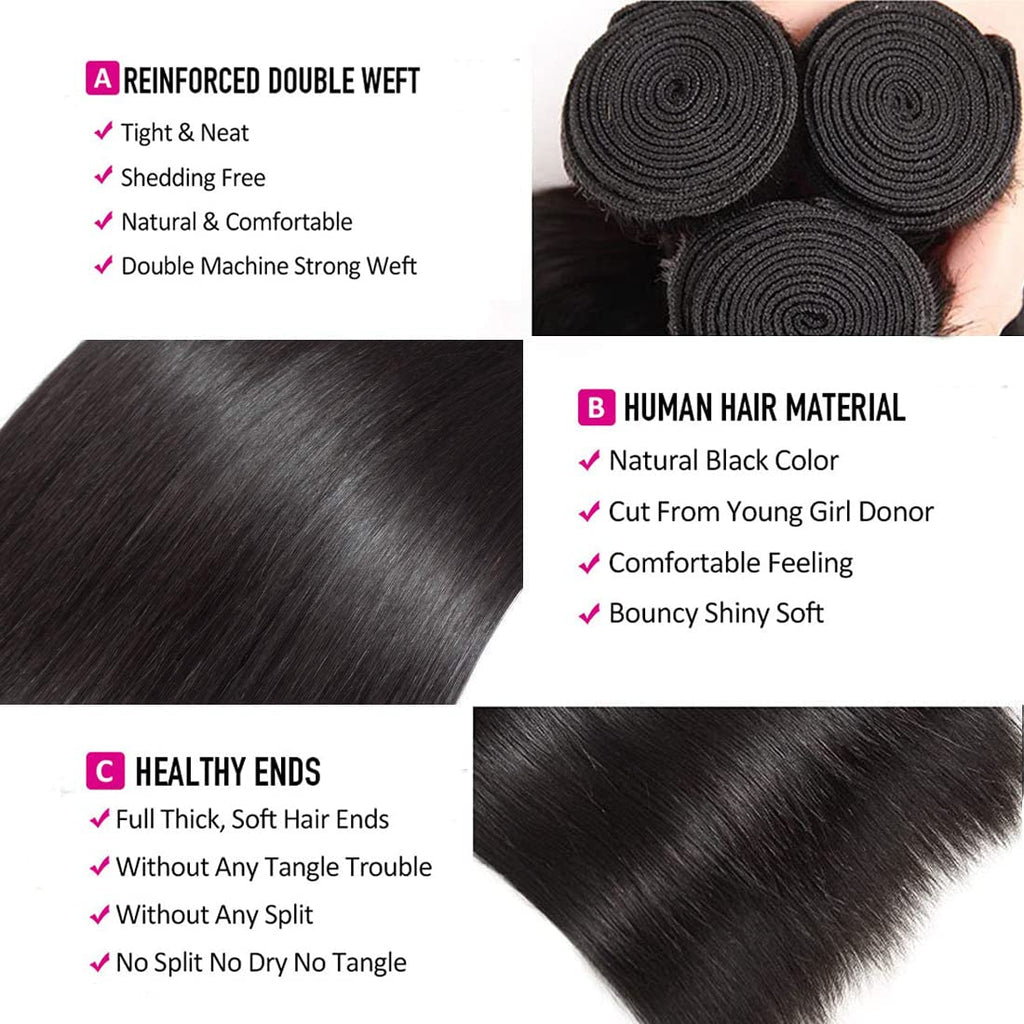 10A Brazilian Straight Human Hair Bundles 20 22 24 Inch 100% Unprocessed Virgin Straight Weave 3 Bundles Deals Human Hair