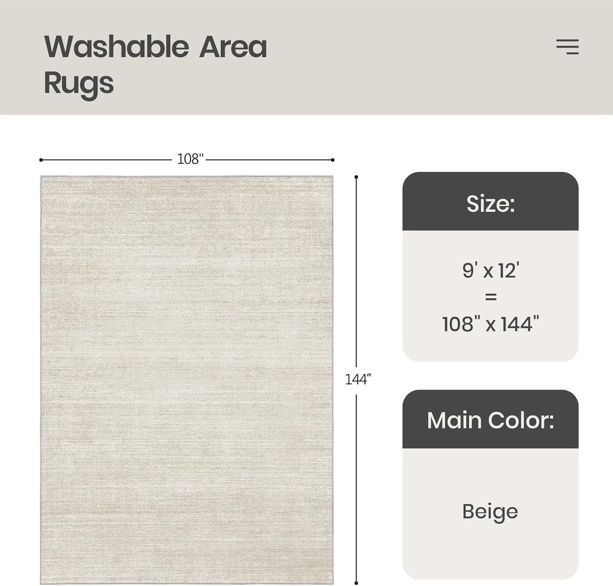 Valenrug Area Rugs 9x12 Living Room - Stain Resistant 9x12 Area Rugs for Living Room, Non Slip Backing Printed Rugs for Bedroom, Folable Machine Washable Rugs (9'x12', Beige)