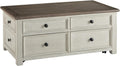 Signature Design by Ashley Bolanburg Lift-Top Coffee Table with Storage Two-Tone Rustic Farmhouse Cocktail Table – Brown/White