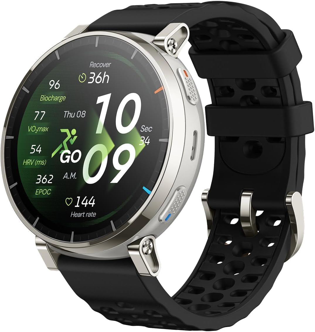 Amazfit Active 3 Premium GPS Running Smart Watch, 1.32" AMOLED Sapphire Display, 12-Day Battery, 4GB Storage, Offline Maps, 170+ Workout Modes, 5 ATM, Heart Rate & Fitness Tracker for Android & iPhone