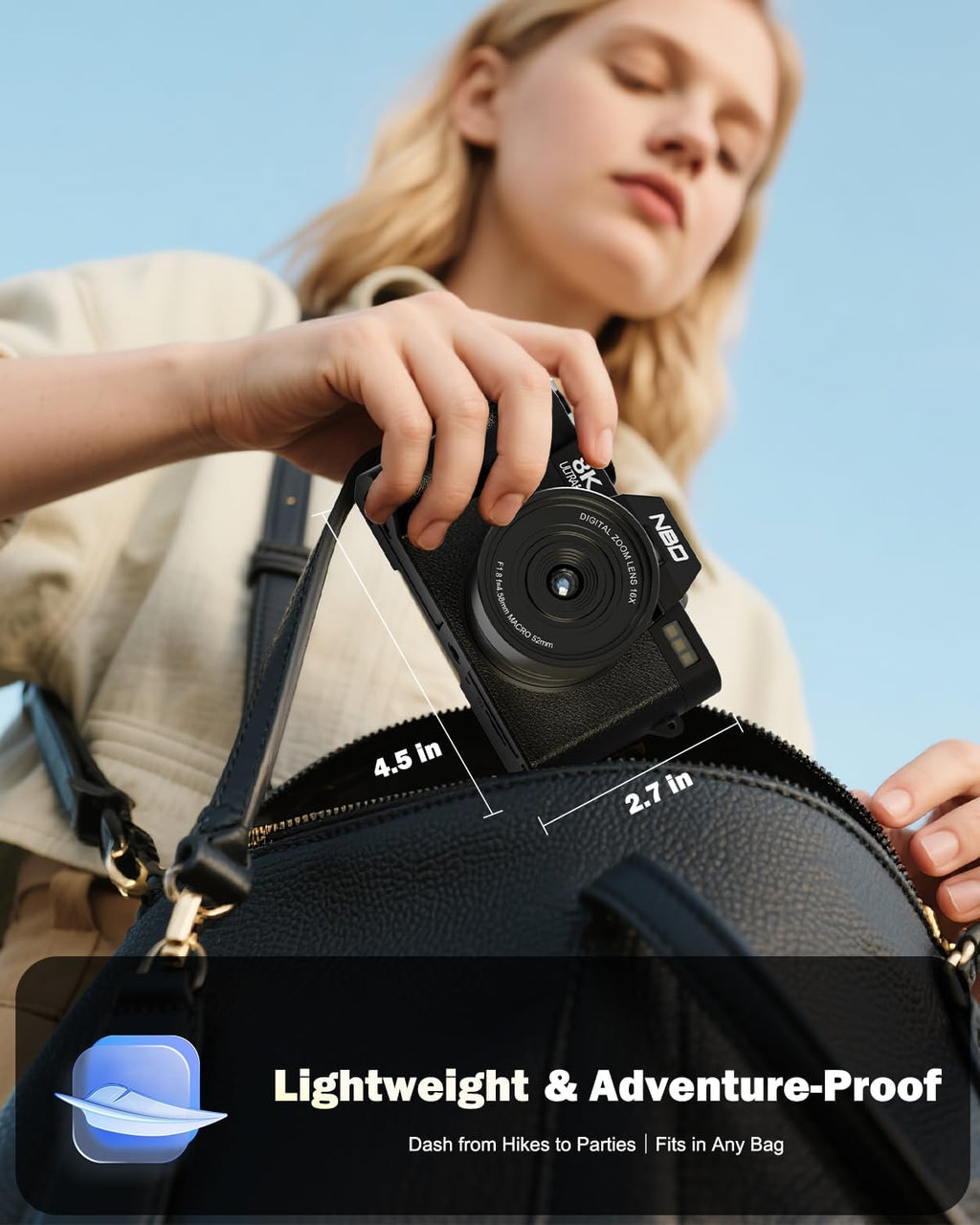 NBD 8K Digital Cameras for Photography,64MP Camara Fotograficas,Travel Vlogging Cameras for YouTube with 180°Flip Screen,16X Digital Zoom,2 Batteries,32GB TF Card,52mm Macro Lens (Black)