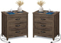 VASAGLE LIRY Collection - Farmhouse Nightstand with Charging Station, Set of 2, Bedside Tables, Side End Tables with 3 Drawers, for Bedroom, Taupe Brown ULET979T01
