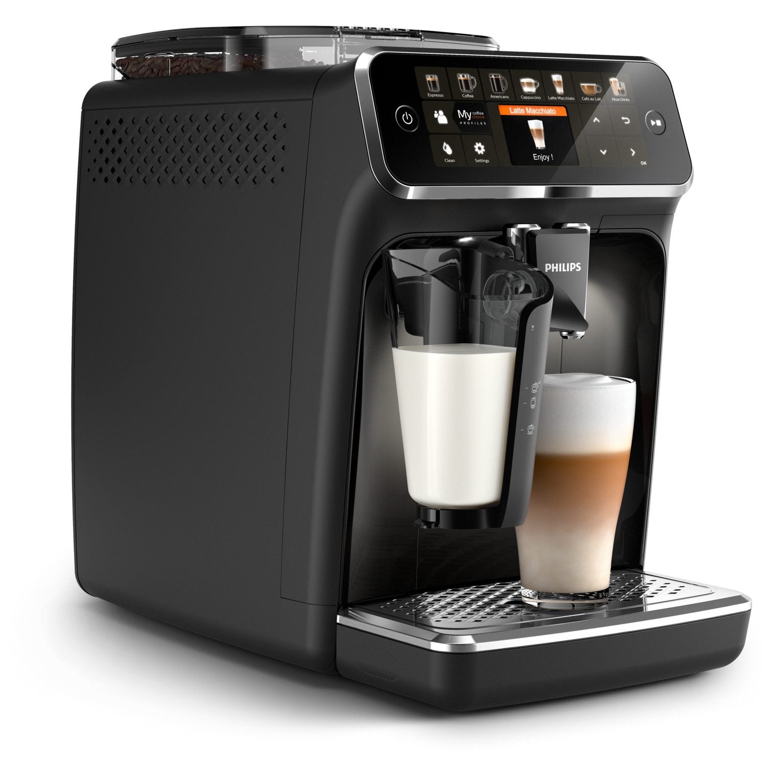 Philips Kaffeevollautomat Series 5400 EP5441/50, 12 Kaffeespezialitäten, LatteGo Milchsystem, Touchdisplay, anpassbare Kaffeeeinstellungen, erstklassiges Küchendesign, schwarz