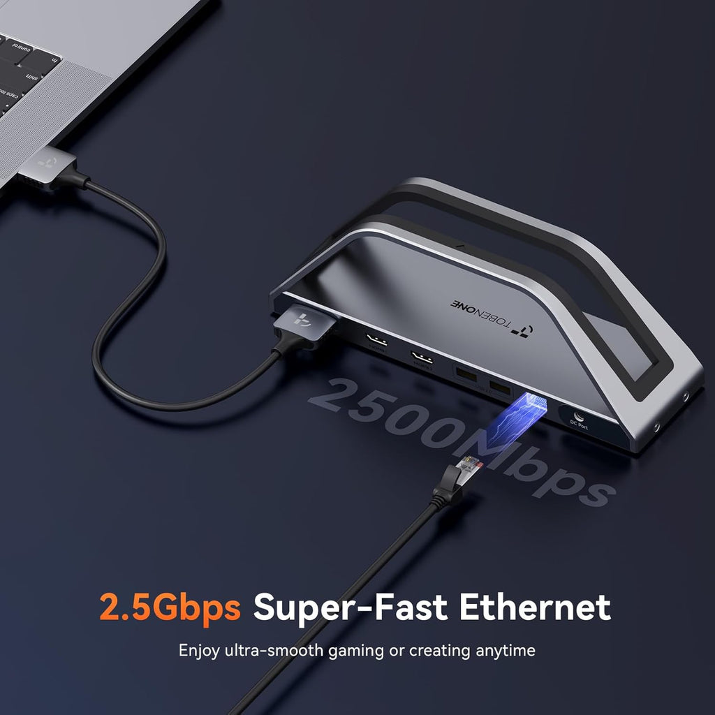 TobenONE 17-IN-2 Macbook Docking Station Dual 4K Monitor, Plug and Play Laptop Docking Station Stand for MacBook M1-M5 Pro/Max, 150W Charger, 7 USB(Up to 10Gbps), 2.5G Ethernet, for Home,Office,Studio
