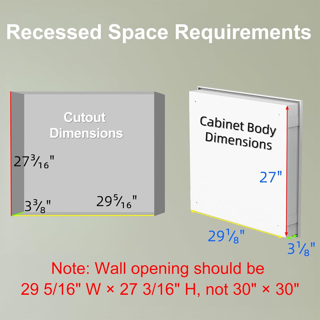 Buruis 30" x 30" Framed Medicine Cabinet with Mirror, Recessed or Wall Mounted Bathroom Cabinet, Adjustable Tempered Glass Shelves, Left/Right Open Reversible, No Assembly Required, White