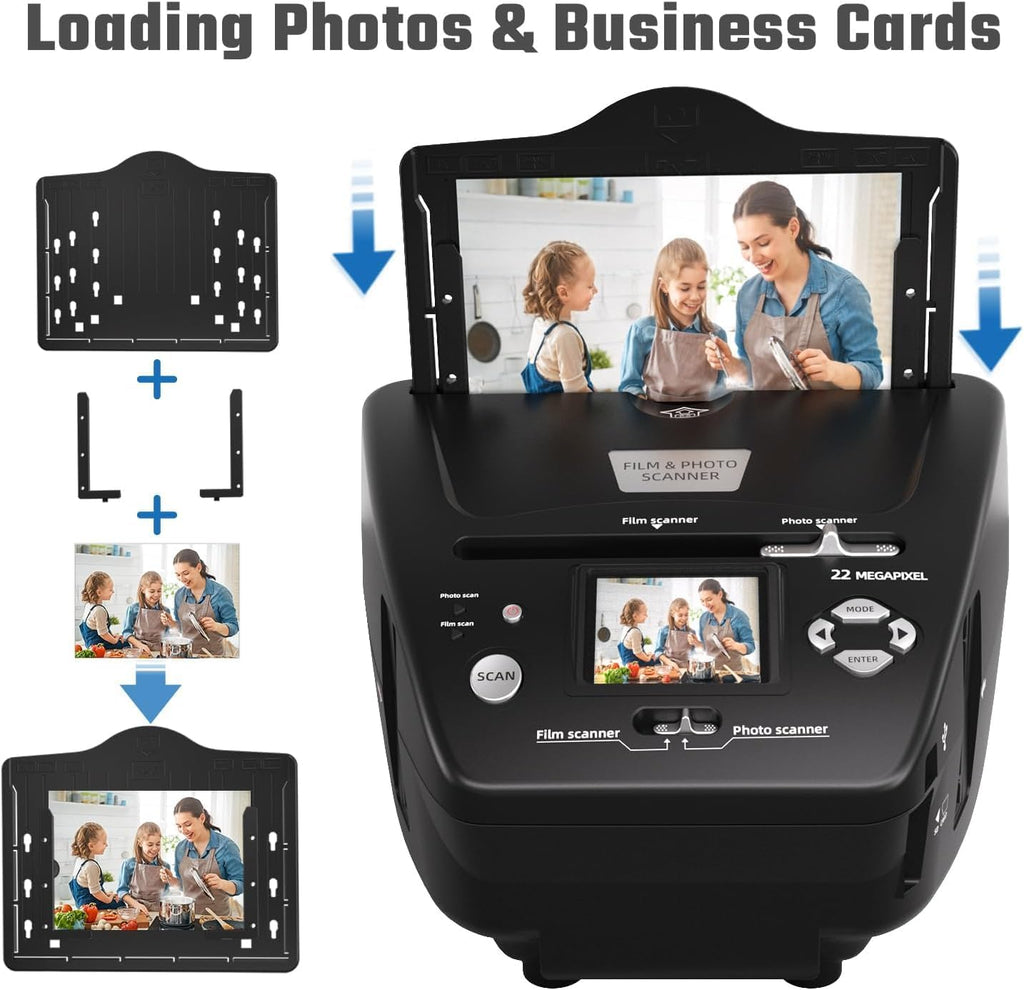 22MP Photo and Slide Scanner with 2.4” LCD Screen, All-in-One Digital Film Converter for 35mm/135 Negatives & Slides, 3R 4R 5R Print Photos and Business Cards, 4GB SD Card Included