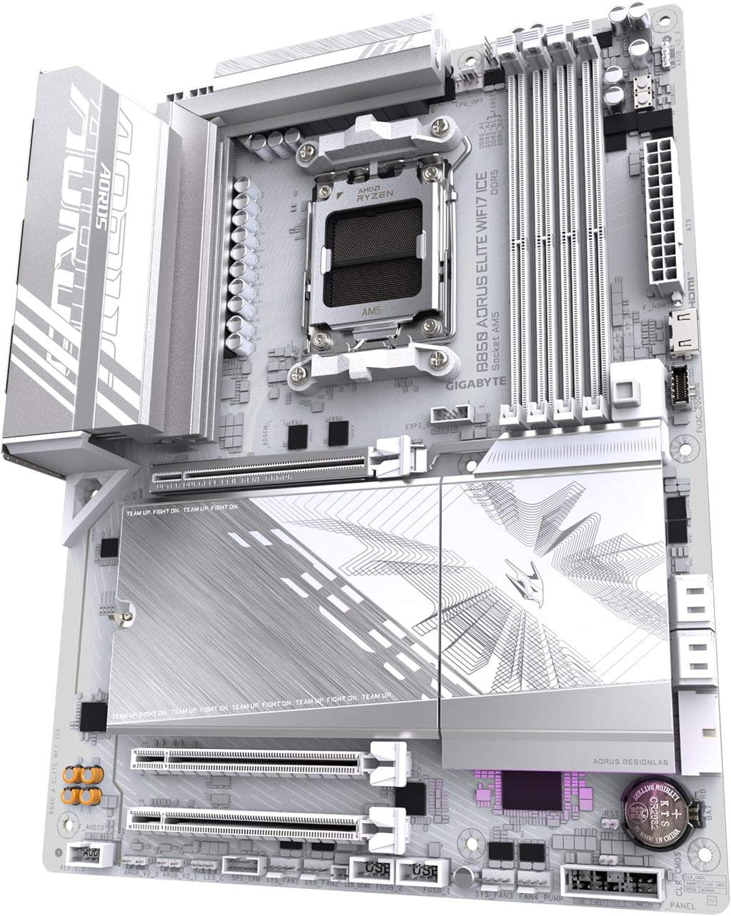 GIGABYTE B850 AORUS Elite WIFI7 Ice Motherboard - AMD Ryzen 9000 Series Processors, 12+2+1 Phase Digital VRM, up to 5200MHz DDR5 (OC), 1xPCIe 5.0 + 2xPCIe 4.0 M.2, LAN 2.5, WiFi 7, USB 3.2 Gen 2x2