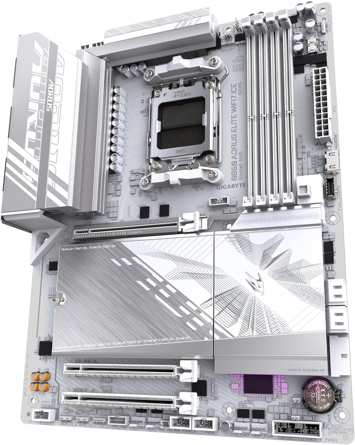 GIGABYTE B850 AORUS Elite WIFI7 Ice Motherboard - AMD Ryzen 9000 Series Processors, 12+2+1 Phase Digital VRM, up to 5200MHz DDR5 (OC), 1xPCIe 5.0 + 2xPCIe 4.0 M.2, LAN 2.5, WiFi 7, USB 3.2 Gen 2x2