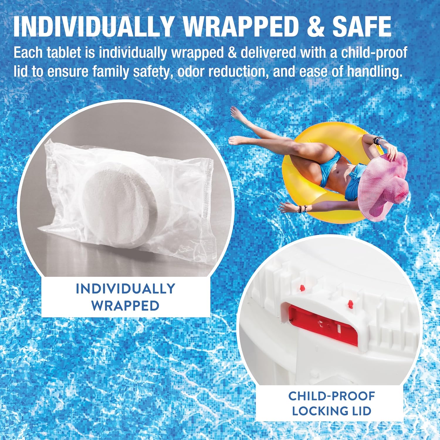 Doheny's 3-Inch Stabilized Chlorine Tablets for Sanitizing Swimming Pools | 99% Pure Tri-Chlor, 90% Available Chlorine | Long-Lasting, UV-Protected, Slow-Dissolving | Individually Wrapped 50lb Bucket
