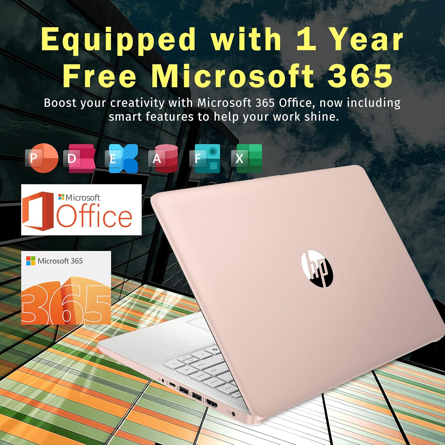 HP Stream 14" HD BrightView Laptop, Intel Celeron N4120, 16GB RAM, 288GB Storage (128GB EMMC + 160GB Docking Station Set), Intel UHD Graphics, 720p Webcam, Wi-Fi, 1 Year Office 365, Win 11 S, Gold