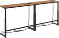 Kitstorack 2-Pack Rustic Brown Console Table, 7.9" Deep Panel, Adjustable Height (25"-33") & Built-in Power Outlets, Behind Sofa Couch, Includes 4.9' Power Cord - 78.8" Total Long