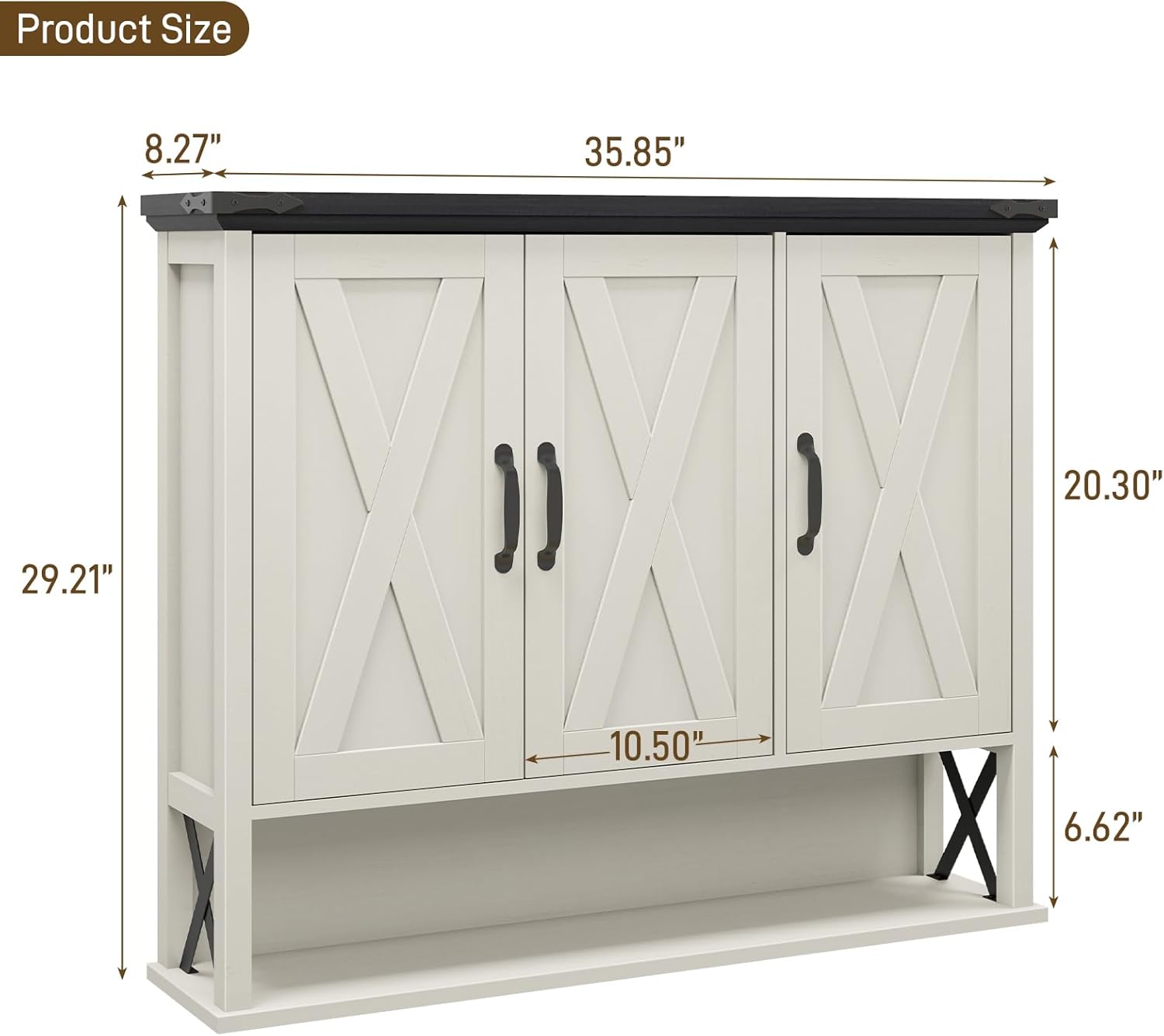 Halitaa Bathroom Wall Cabinet, Farmhouse Medicine Cabinet with Adjustable Wood Shelf & 3 Doors, Over The Toilet Storage Cabinet for Wall Mounted for Bathroom Laundry Room Kitchen, White and Black