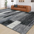 Large Area Rugs,Modern Geometric Patchwork Floor Decor for Bedroom Aesthetic Carpet, Rockwood Collection, Indoor Rugs for Living Room, Dining Room, Nursery, Office, Machine Washable Rug,9x12 Ft Grey