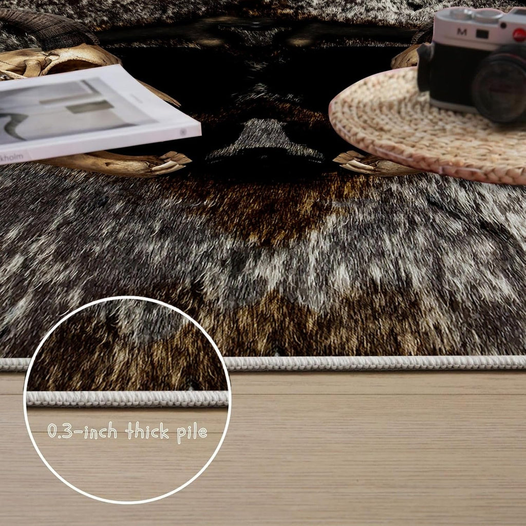 4x12ft Cow Hide Long Runner Rugs,Black White Brown Cow Print Washable Rug Low Pile No Shedding Hallway Runners Western Decor Indoor Mats for Entryway Laundry Room