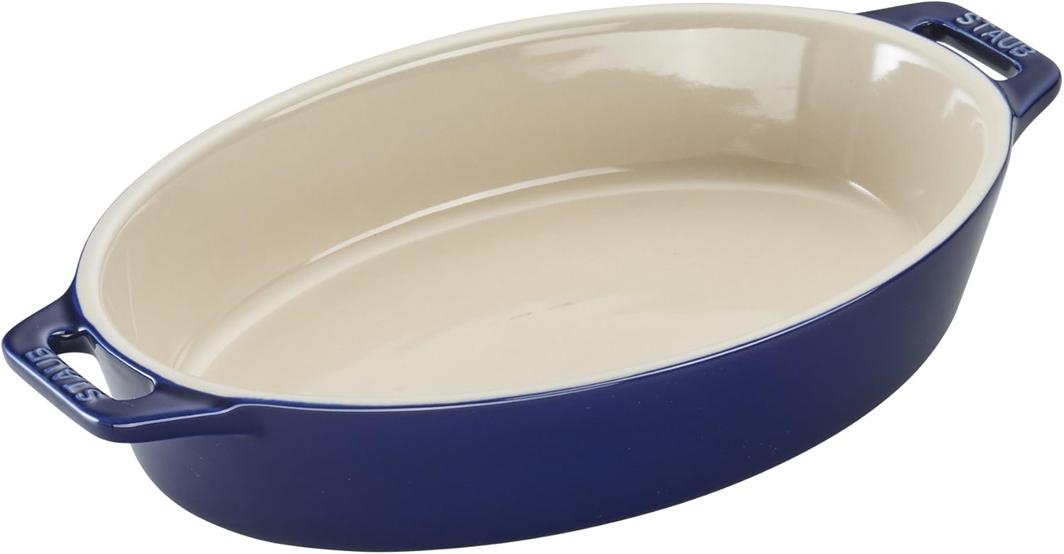 Staub Ceramic 4-pc Baking Pans Set, Casserole Dish with Lid, Brownie Pan, Dark Blue