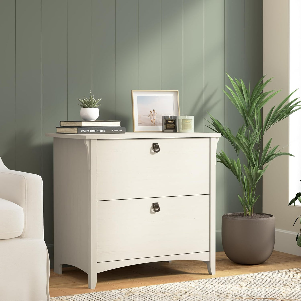 Bush Home Salinas 2 Drawer Lateral File Cabinet in Antique White, Home Office Storage Solution, Organizer with Drawers for Workspace, Filing Unit