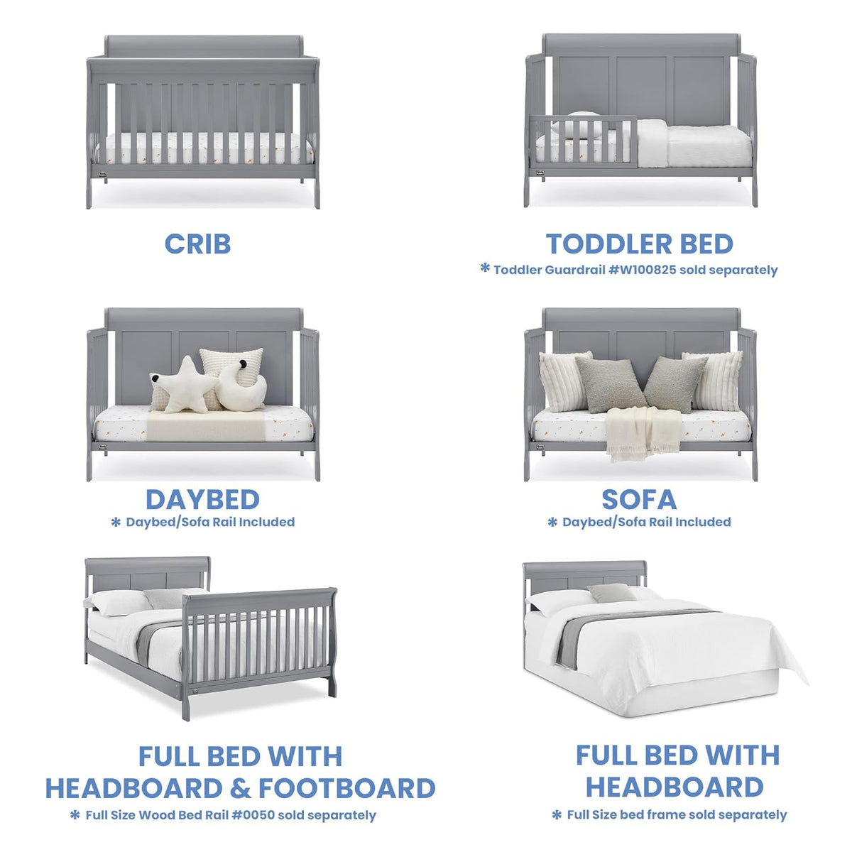 Simmons Kids Carter 6-in-1 Convertible Crib - Greenguard Gold Certified, Grey