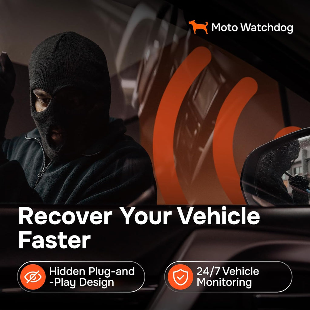 GPS Tracker for Vehicles, No Subscription with Real-Time Location, Mileage Tracking, Speeding Monitoring, Route History, Geofence, OBD, for Fleets & Families, USA, Any Vehicle 1998+, Moto Watchdog
