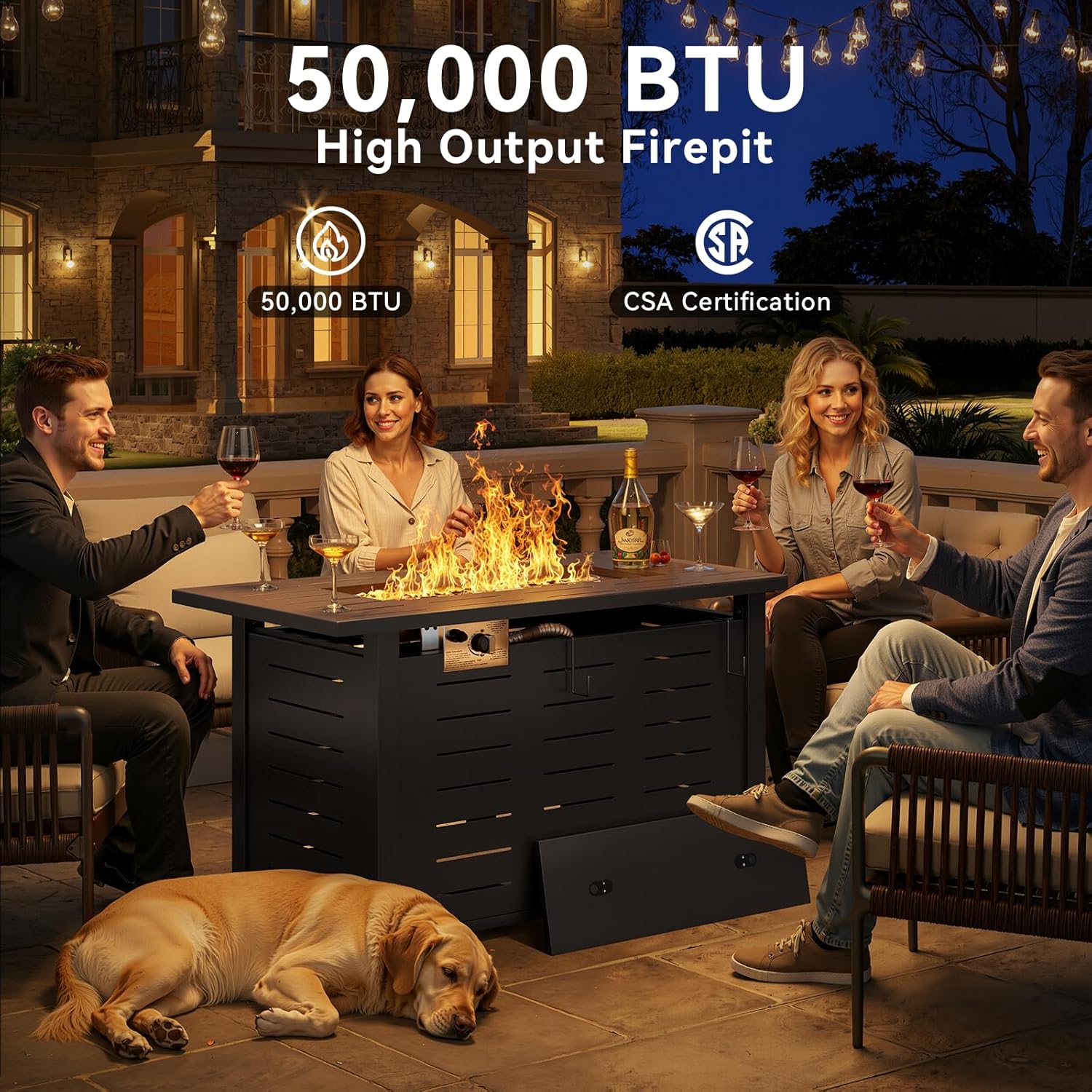 Aoxun 41 Inch Propane Fire Pit–50,000 BTU Gas Fire Pit Table with Removable Lid & Lava Rocks, Rectangle Firepit Table for Outside, Patio, Deck, Backyard, Black