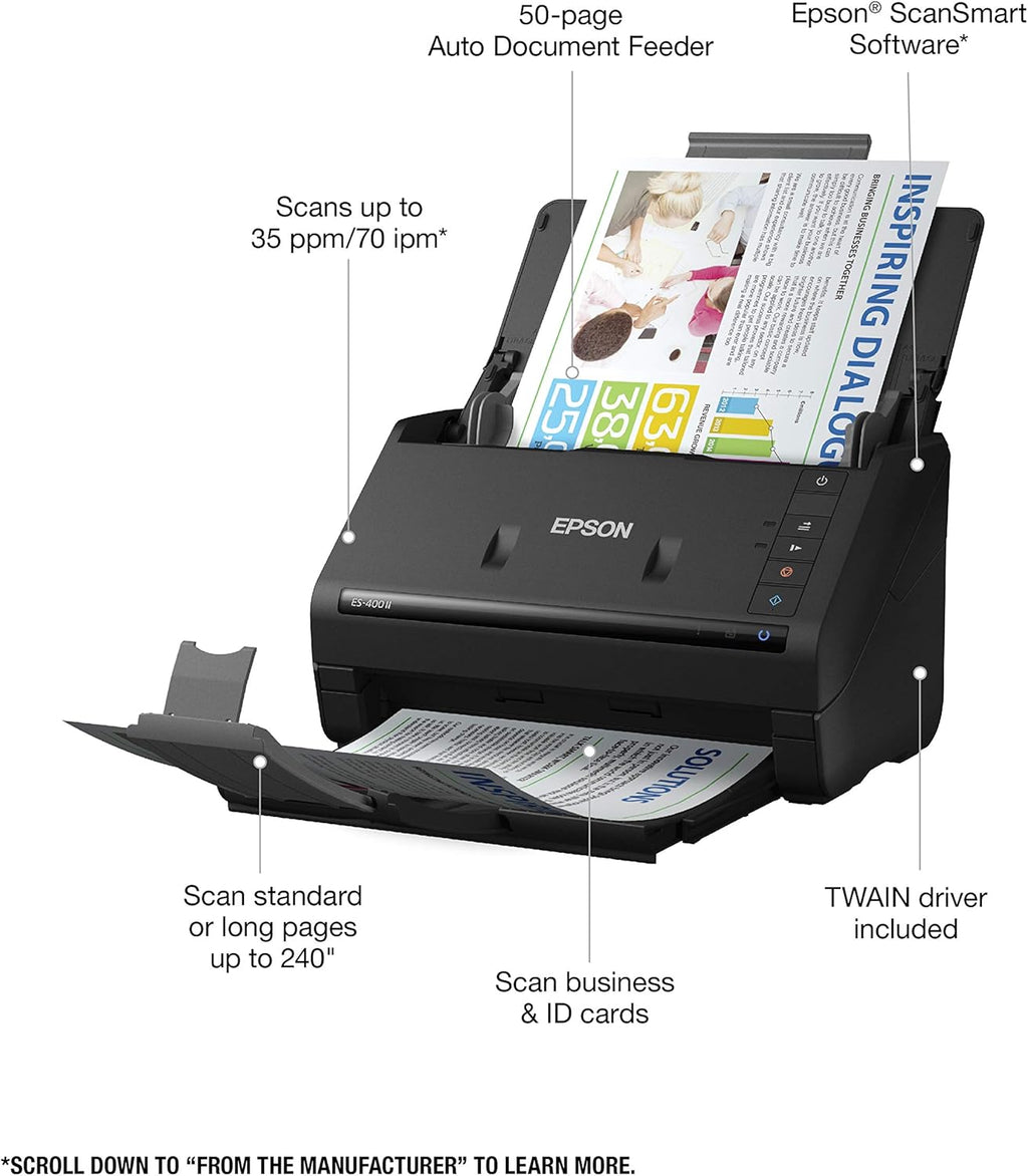 Epson Workforce ES-400 II Color Duplex Desktop Document Scanner for PC and Mac, with Auto Document Feeder (ADF) (Renewed)