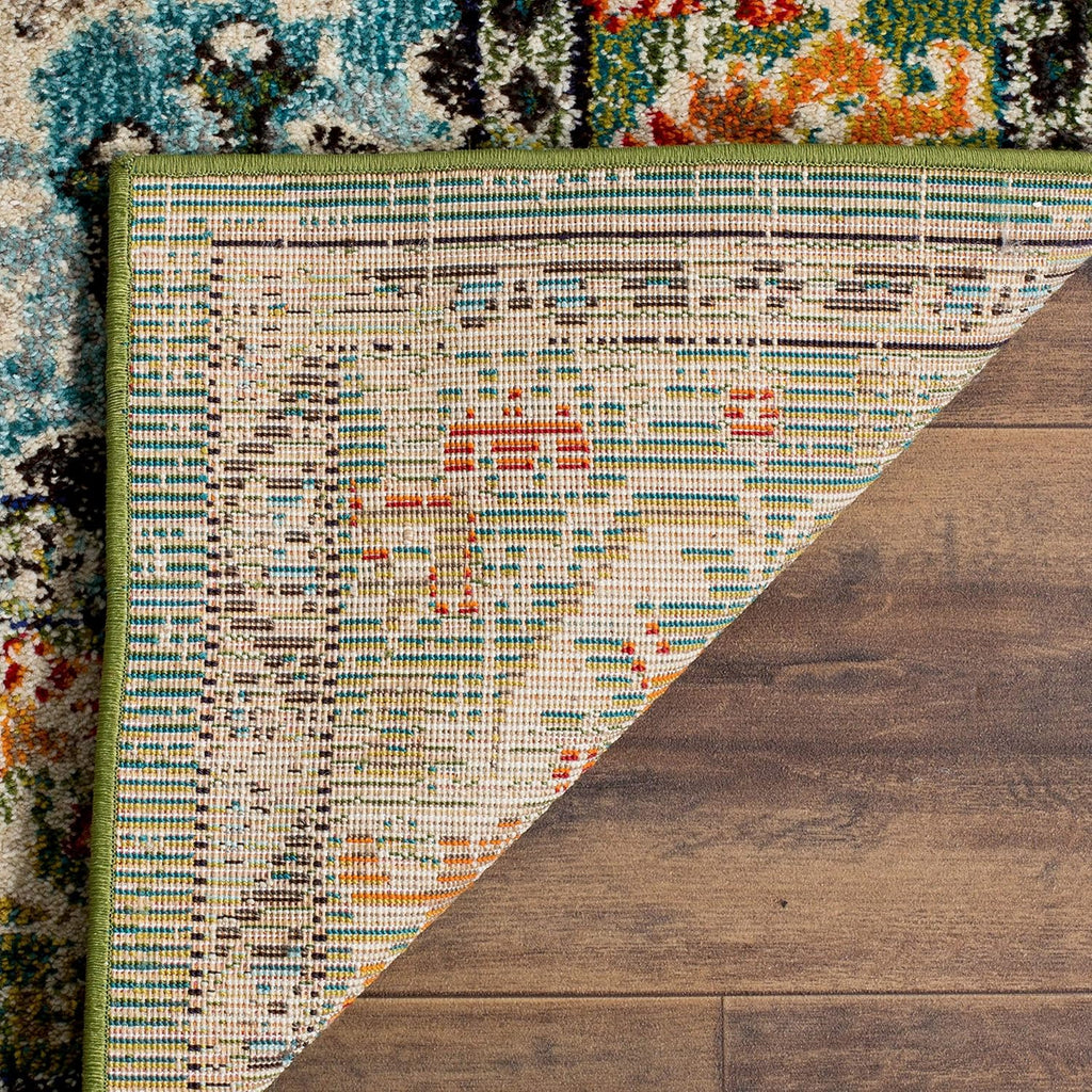 SAFAVIEH Monaco Collection Area Rug - 8' x 10', Forest Green & Light Blue, Non-Shedding & Easy to Clean, Distressed Medallion Design, Ideal for Living Room, Bedroom, Dining Space (MNC243F)