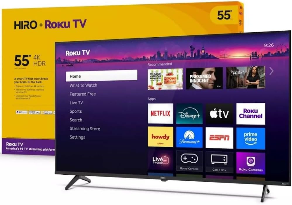Roku Hiro TV 55" 4K HDR10 Smart TV Flat Screen LED TV & Dolby Audio Streaming, with Wi-Fi & Bluetooth, 3X HDMI Ports, Supports Apple Airplay - H55C4C4 (Renewed)
