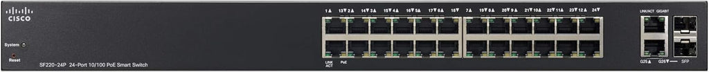 Cisco SF220-24P Smart Switch with 24 Fast Ethernet Plus 2 Gigabit Ethernet (GbE) Uplink Plus 180W PoE, Cisco Small Business Product (SF220-24P-K9-NA-RF) (Renewed)