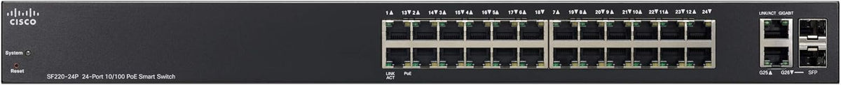 Cisco SF220-24P Smart Switch with 24 Fast Ethernet Plus 2 Gigabit Ethernet (GbE) Uplink Plus 180W PoE, Cisco Small Business Product (SF220-24P-K9-NA-RF) (Renewed)