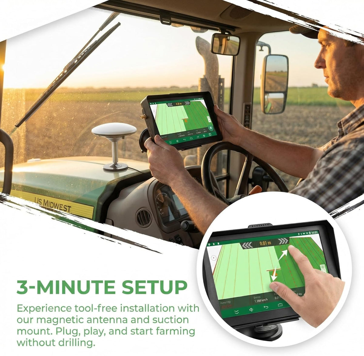 7-inch Tractor GPS Navigator for Agriculture, High-Accuracy GNSS Agricultural Navigator for Precision Farming – GPS Guidance System for Spraying, Plowing, and Sowing with Automatic Positioning