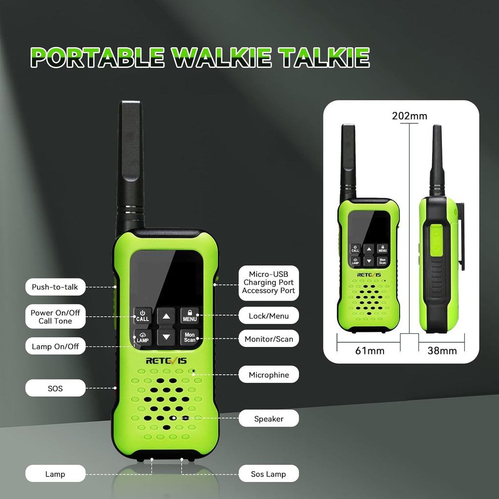 Retevis RT49P Waterproof Two Way Radio, IP67 Waterproof Floating Walkie Talkies, Rechargeable Walkie Talkies for Adults, VOX, NOAA, Flashlight, SOS, for Kayaking, Camping, Skiing 4 Pcs Green