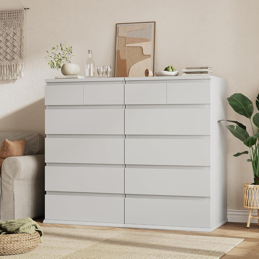 Jocoevol White Tall 6 Drawer Dresser for Bedroom,Dressers & Chests of Drawers with Jewelry Storage,Wood Storage Dresser with Deep Drawers for Living Room Hallway Entryway(40.75" L*23.62" W*15.75")