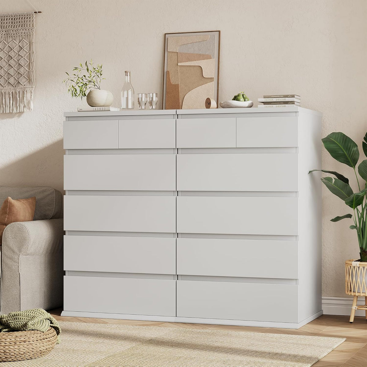 Jocoevol White Tall 6 Drawer Dresser for Bedroom,Dressers & Chests of Drawers with Jewelry Storage,Wood Storage Dresser with Deep Drawers for Living Room Hallway Entryway(40.75" L*23.62" W*15.75")
