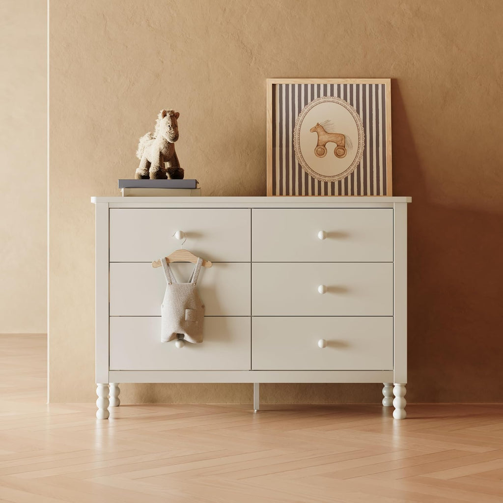 Storkcraft Rio 6 Drawer Dresser (Frosted Oat) – GREENGUARD Gold Certified, Wood Dresser for Bedroom, Kids & Nursery Storage Chest, Safety Interlocking Drawers, Pre-Installed Tracks, Kids Chest