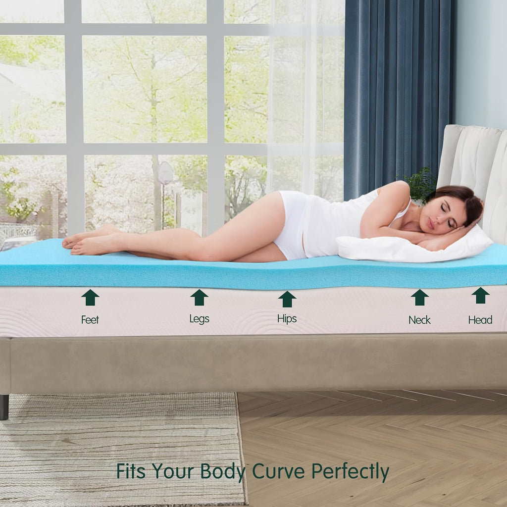 CHUN YI Memory Foam Mattress Topper, Cooling Gel Infused Bed Topper for Pressure Relief, CertiPUR-US Certified Memory Foam Mattress Pad(4", Queen)