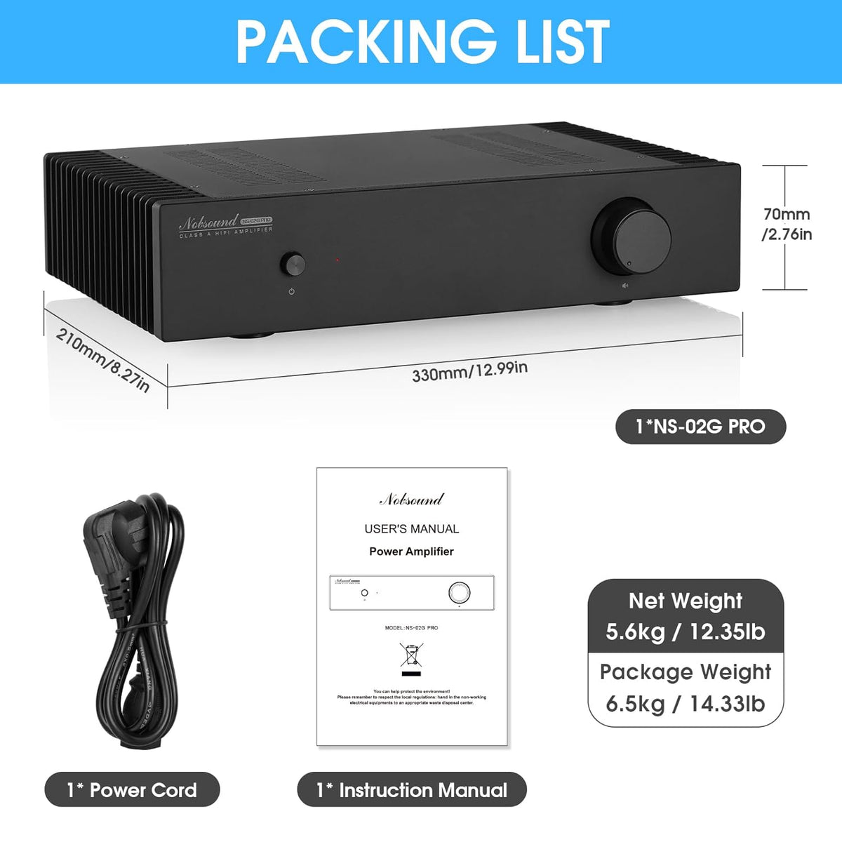 Nobsound Class A Stereo Amplifier: Single-Ended HiFi Integrated Speaker Amp Dual RCA Input Symmetrical Circuit for Home Audio Audiophiles (NS-02G PRO)