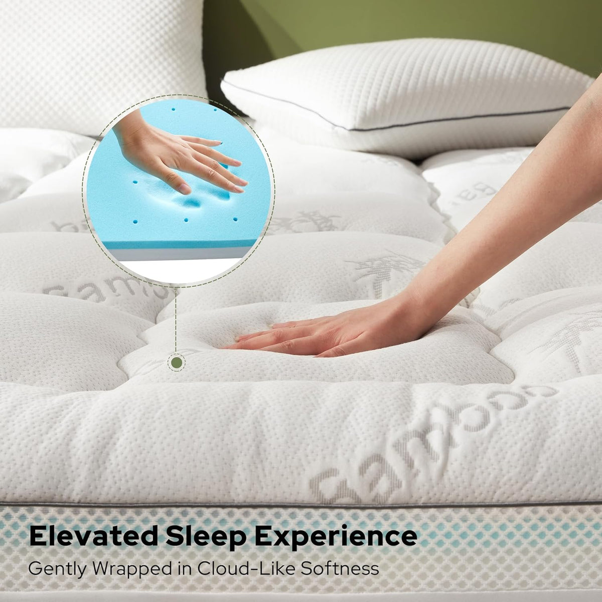 BEDLORE 4 Inch Memory Foam Mattress Topper Full,2-in-1 Dual Layer Design (2" Gel Memory Foam + 2" Plush Pillow Top Cover) Mattress Topper Medium-Firm,Pressure Relief & Back Pain Support(White)