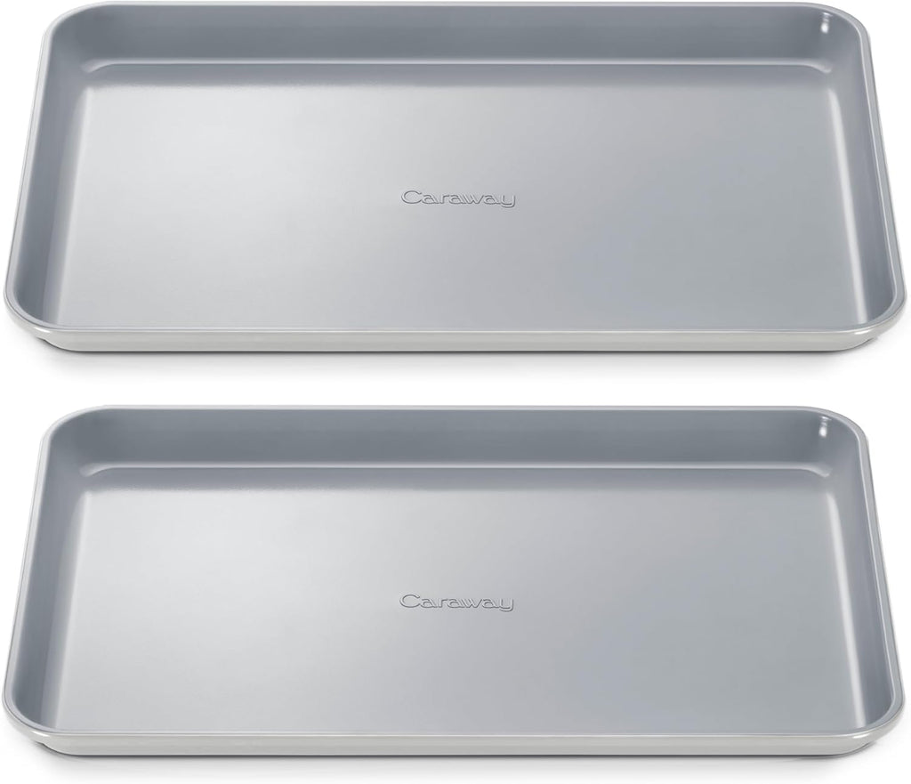 Caraway Non-Stick Ceramic Medium Baking Sheet Duo - Naturally Slick Ceramic Coating - Non-Toxic, PTFE & PFOA Free - Perfect for Baking, Roasting, and More - Medium (15" x 10") - Gray