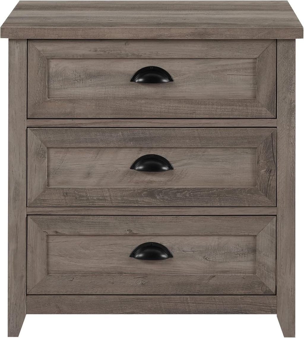 Walker Edison Hazel Modern Farmhouse 3 Drawer Framed Nightstand with Half-Moon Handles 25 Inch Grey Wash