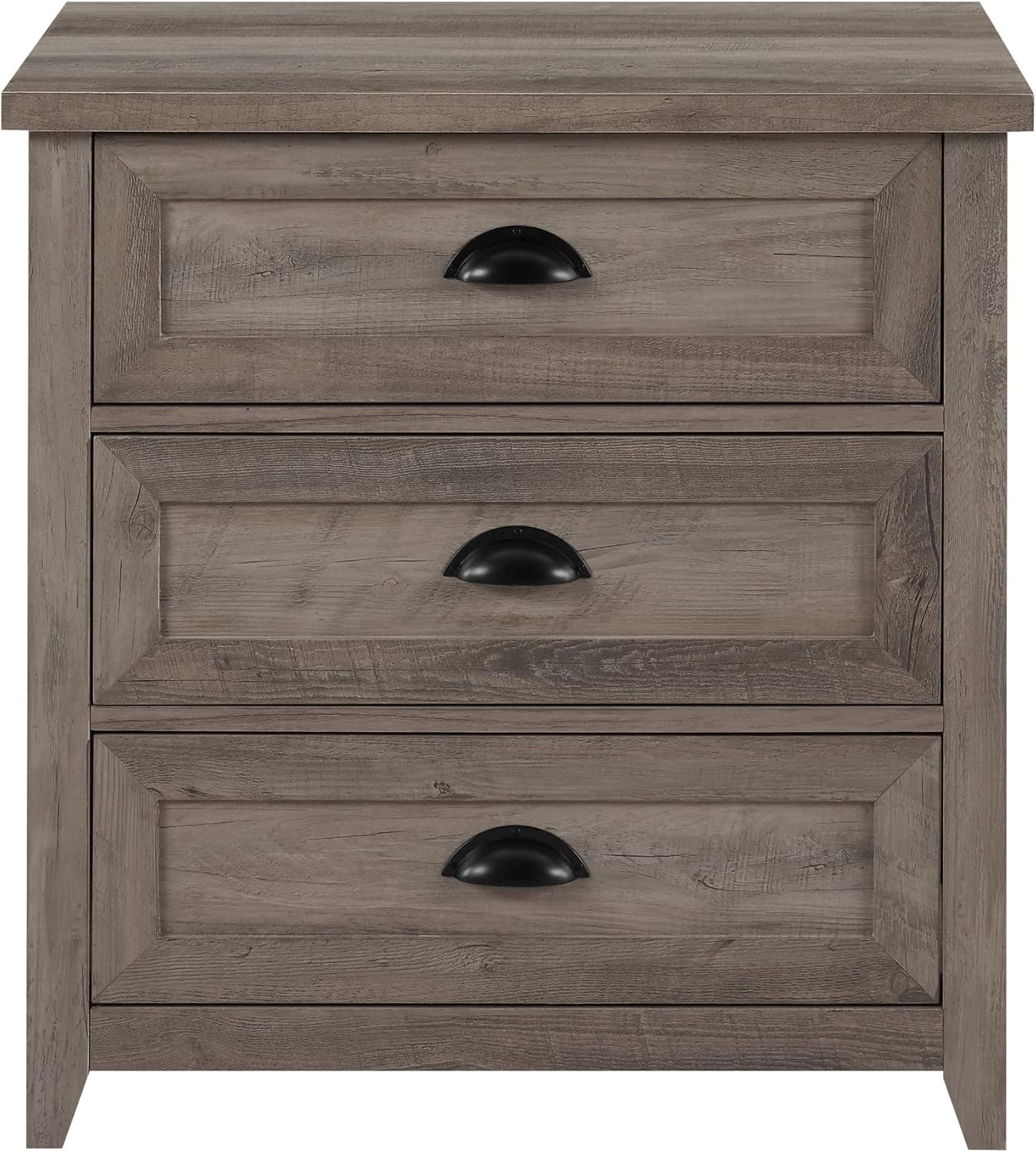 Walker Edison Hazel Modern Farmhouse 3 Drawer Framed Nightstand with Half-Moon Handles 25 Inch Grey Wash