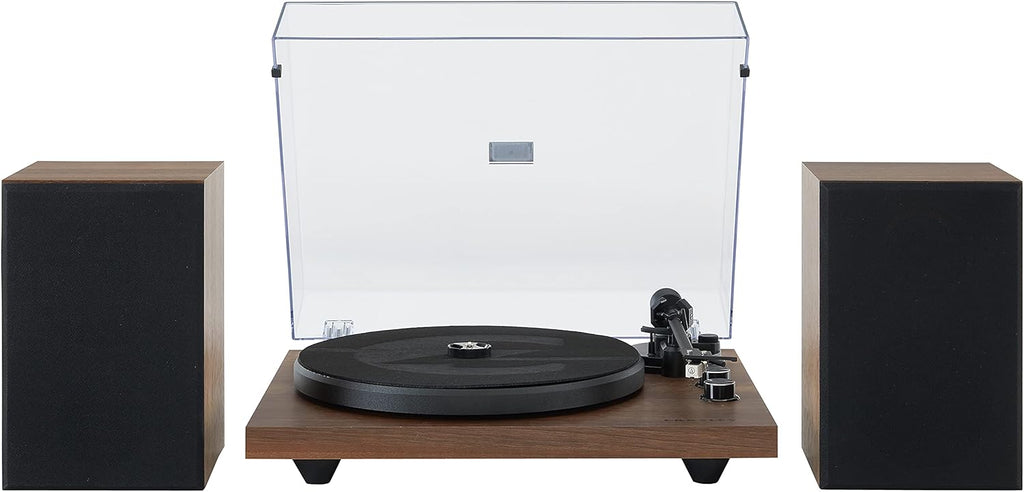 Crosley C62 Bluetooth Vinyl Record Player 120W Speakers, 2-Speed Belt-Drive Turntable, Anti-Skate, Walnut