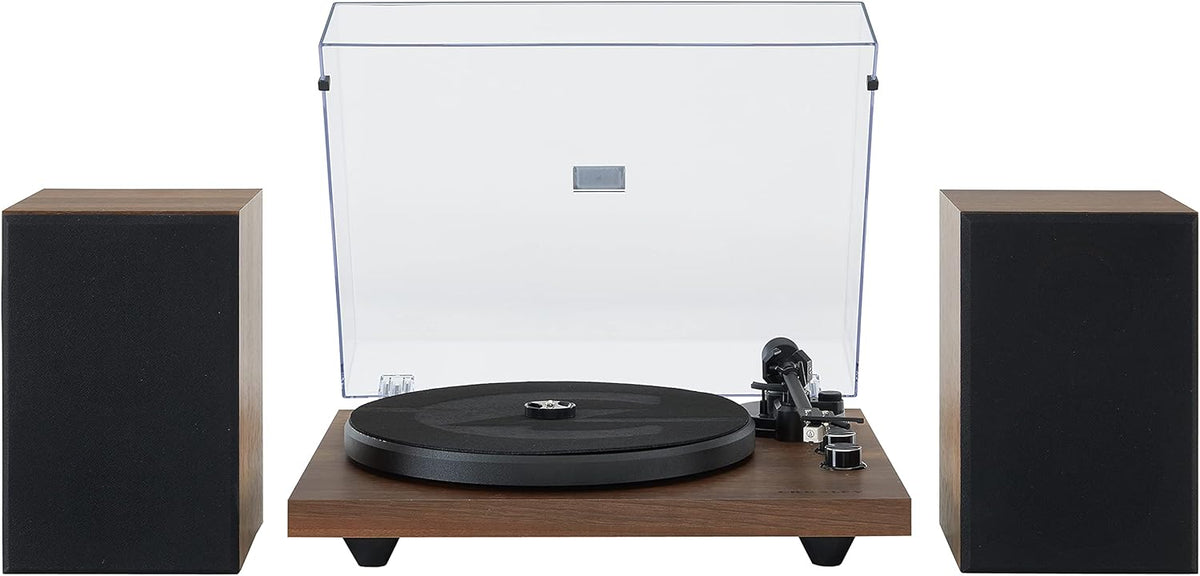 Crosley C62 Bluetooth Vinyl Record Player 120W Speakers, 2-Speed Belt-Drive Turntable, Anti-Skate, Walnut