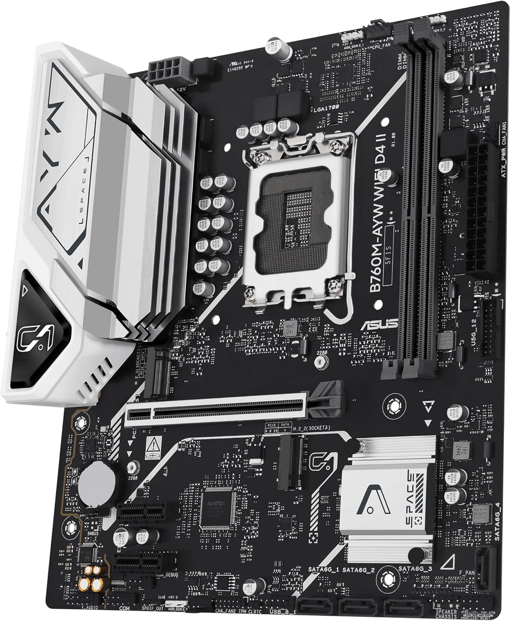 ASUS B760M-AYW WiFi D4 II Intel® B760 (LGA 1700) microATX mATX Motherboard, PCIe 5.0 x16 Support, Two M.2 Slots, DDR4, Realtek 2.5Gb Ethernet, Wi-Fi 6, HDMI, SATA 6 Gbps, Front USB 5Gbps, Aura Sync