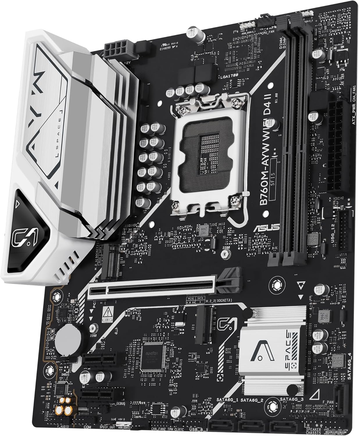ASUS B760M-AYW WiFi D4 II Intel® B760 (LGA 1700) microATX mATX Motherboard, PCIe 5.0 x16 Support, Two M.2 Slots, DDR4, Realtek 2.5Gb Ethernet, Wi-Fi 6, HDMI, SATA 6 Gbps, Front USB 5Gbps, Aura Sync