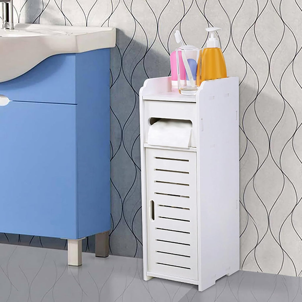 Tnfeeon Bathroom Floor Cabinet, 2Pcs PVC Side Storage Organizer Freestanding Entryway Storage Unit Console Table Space Saver Organizer Bathroom Furniture Home Decor White