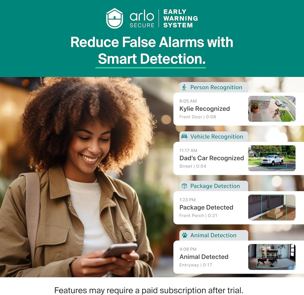 Arlo Essential Security Camera Wireless Outdoor 2K (3rd Gen, 2025 Release) - Battery Power, Person Recognition, Package Detection, Animated Preview, 1-Month Trial of Secure Plan, 3 Cam, White