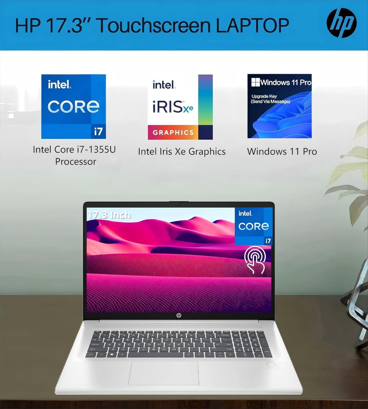 HP Business Touchscreen Laptop 17 inch, Intel 10-Core i7-1355U(up to 5.0 GHz), 32 GB RAM, 1 TB SSD, Intel Iris Xe GPU, WiFi 6, Fingerprint, MS Office Pro License, Win11 Pro (Renewed)