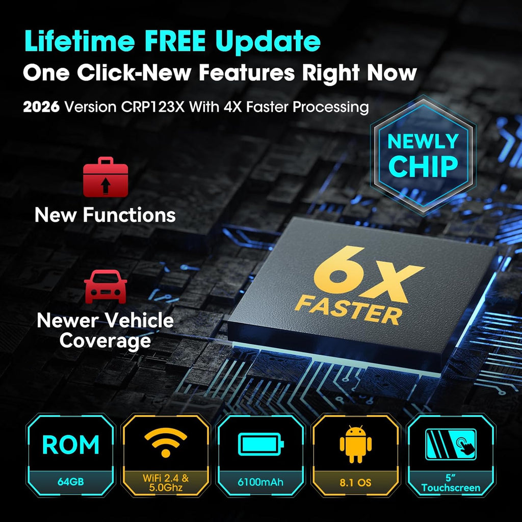 Launch OBD2 Scanner CRP123X V3.0 Elite, 2026 Lifetime Free WiFi Update Scan Tool, FCA SGW, CANFD&DoIP, SAS/Throttle/Brake/BMS/D-P-F/Oil/ABS Service Multi Systems Car Scanner, Battery Test, Auto VIN